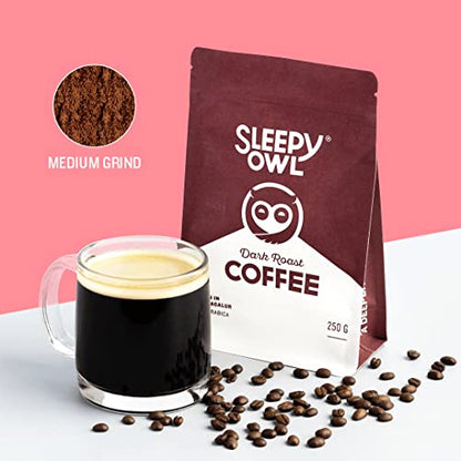 Sleepy Owl Dark Roast Ground Coffee | Medium Grind Coffee | 100% Arabica | Aeropress | Freshly Roasted & Ground | 250g