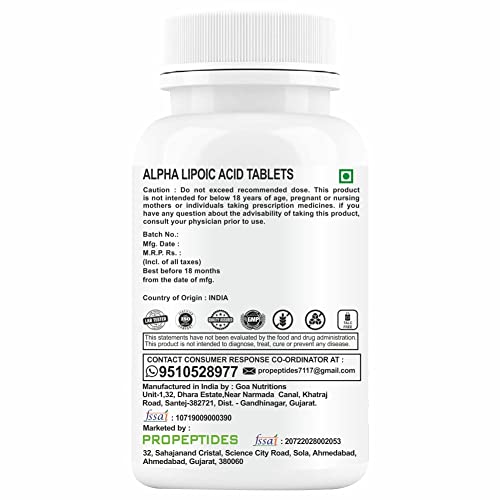 Propeptides Alpha Lipoic Acid 600mg With L Glutathione, Vitamin B12, C, Omega 3, And Hyaluronic Aciddetox. Sugar-Free ALA Supplement-60 Tablet (Pack1)