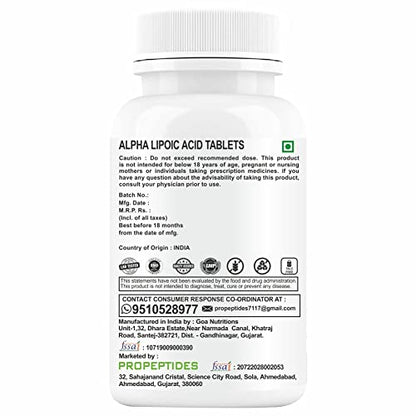 Propeptides Alpha Lipoic Acid 600mg With L Glutathione, Vitamin B12, C, Omega 3, And Hyaluronic Aciddetox. Sugar-Free ALA Supplement-60 Tablet (Pack1)