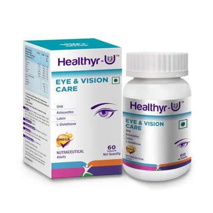 Healthyr-U Eye & Vision Care | Astaxanthin, Lutein, Glutathione and DHA | Eye Health Supplement for  | Protects from Blue light & Dryness | 60 Tablets