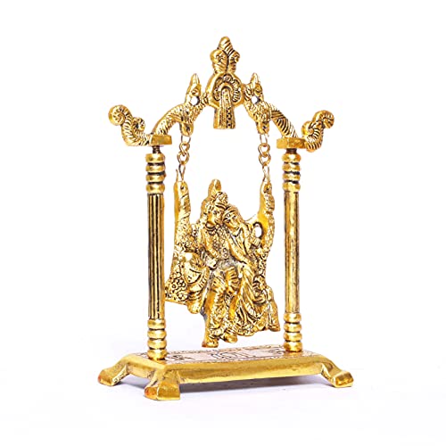 Radha Krishna on Swing jhula Metal Statue Gold Plated Decor Your Home,Office & Radha Krishna Murti,Showpiece