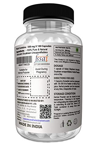 Heilen Biopharm Premium Avocado Soyabean Unsaponifiable Capsule 180 nos,(ASU) - 500 mg X 180 Capsules, 90 Grams