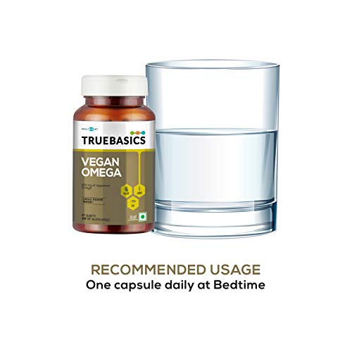 TrueBasics Vegan Omega, 870mg of Vegetarian Omega Fatty Acids, Nutrition Supplement for Heart, Hair,th, Clinically Researched - 90 Vegetarian Softgels