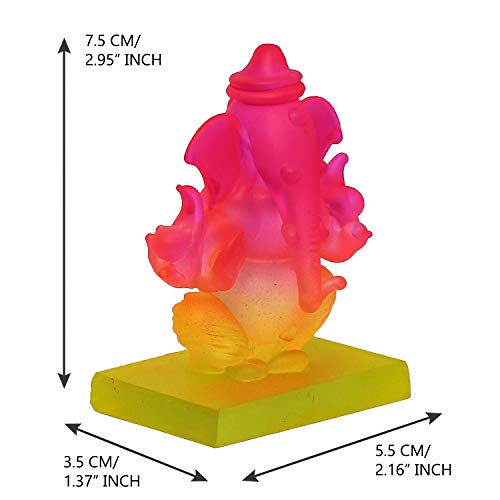 eCraftIndia Pink and Orange Double Sided Crystal Car Ganesha Showpiece