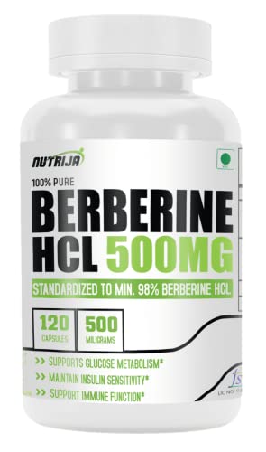 NutriJa Berberine HCL 500MG Capsules - 98% Highly Purified and Bioavailable Supplement - 82:1 Concentrated Formula - (120 Capsules)