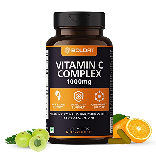 Boldfit Vitamin C Complex 1000mg Tablet with Amla and Zinc for Men & Women - Supports Energy, Immunity, Antioxidant - 60 Tablets