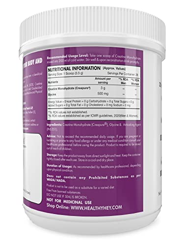 HealthyHey Sports CreaPure Creatine Monohydrate for Muscle Building & Performance - 33 Servings (Unflavoured, 100g)