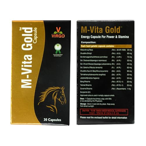 VIRGO M-Vita Gold Capsule | A Product by Unjha Ayurvedic Pharmacy | Men For Stamina Boost , Energy Cilajit, Safed Musli, Ashwagandha | 30 Capsule 30 g