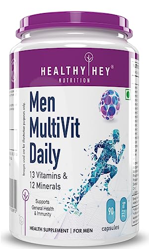 HealthyHey Nutrition MultiVitamin for Men - Multi-Vit Daily - 13 Vitamins & 10 Minerals - Vegan - 90 Veg Capsules