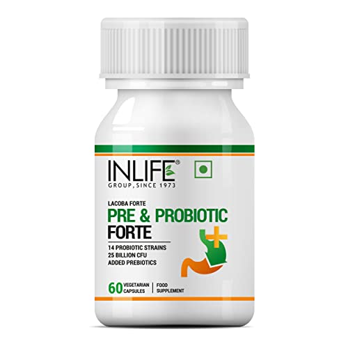 INLIFE Prebiotic and Probiotics Forte Supplement for Men & Women 25 billion CFU, Digestion Gut & Immunity Health Supplement - 60 Veg Caps