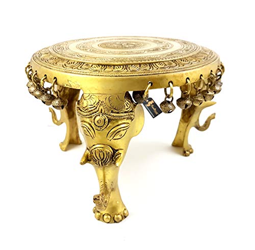 Two Moustaches Chowki with Elephant Pillars and Bells - Antique Yellow