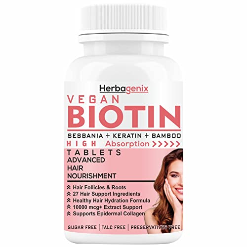 HERBAGENIX Biotin For Hair Growth Tablets For Women And Men Hair Supplements With Sesbania (10000mcgwth Supplement (60 Veg Multivitamin Tablet Pack 1)