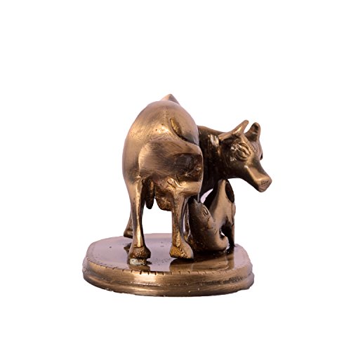 eCraftIndia Kamdhenu Cow and Calf Sculpture Brass Showpiece (8 cm x 4 cm x 5, Brown)