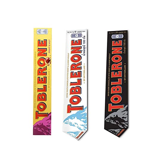 Toblerone White Chocolate,Honey and Almond and Tone Bitter Sweet Chocolate (Pack of 3)