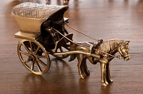 eCraftIndia Antique Finish Horse Carriage Brass Showpiece (13 cm x 6 cm x 8, Brown and Golden)