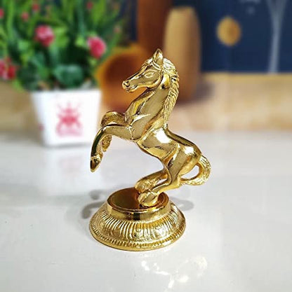 KridayKraft Golden Finish Jumping Horse Metal Statue for Wealth, Income and Bright Future & Feng Shui & Vastu (8.5 X 6.5 X 12 cm, Gold)