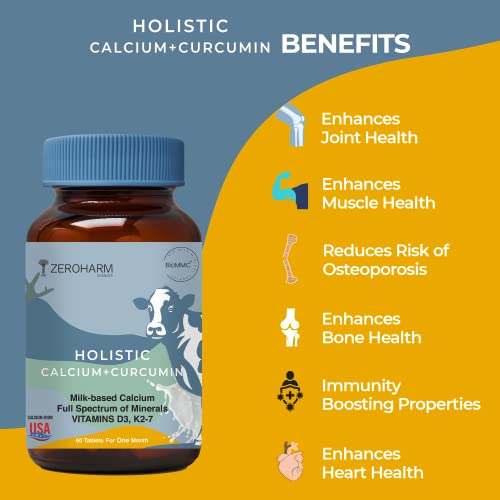 Holistic Calcium and Curcumin - Improves Joint Health, Strengthens Bones & Muscles - Boosts Immunity & Heart Health (120 Tablets)