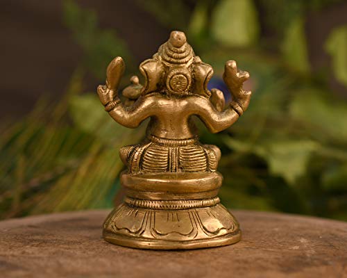 Collectible India Brass Lord Ganesha Statue murti God Ganesh Ganpati Sitting Idol Sculpture Good Luck & Success(Size: 3 x 2.5 Inches)