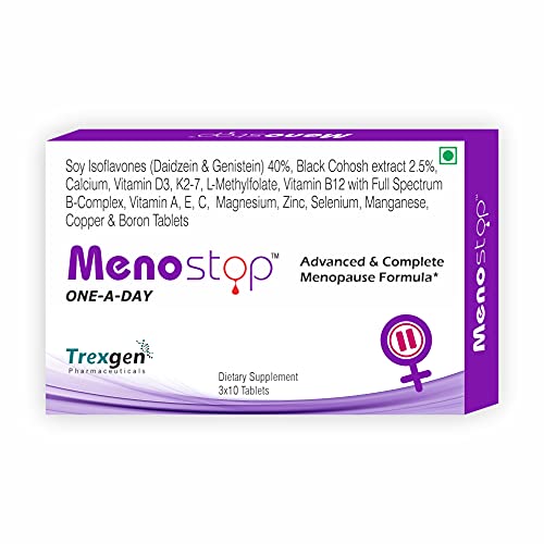 Trexgen MENOSTOP Women's One-a-day Menopause Formula with Standardized Isoflavones Daidzein, Genestesh, Complete Multivitamins & Minerals (30 Tablets)