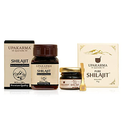 UPAKARMA Combo Pack of 90 Shilajit Extract Capsules and 15g Shilajit/Shilajeet Resin Pack