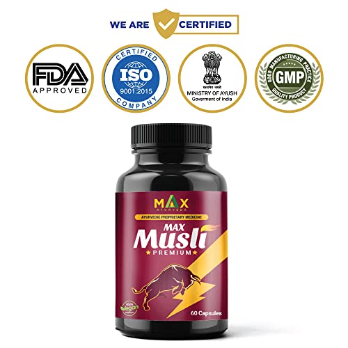 Max Ayurveda Musli Premium Capsules & King Power Ayurvedic Herbal Massage Oil For Men - Combo Pack (60 Capsules + 1 Oil Bottle)