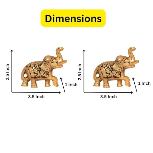 Indian Traditional Elephant Showpiece Metal Statue Small Size Gold Polish 3  pcs