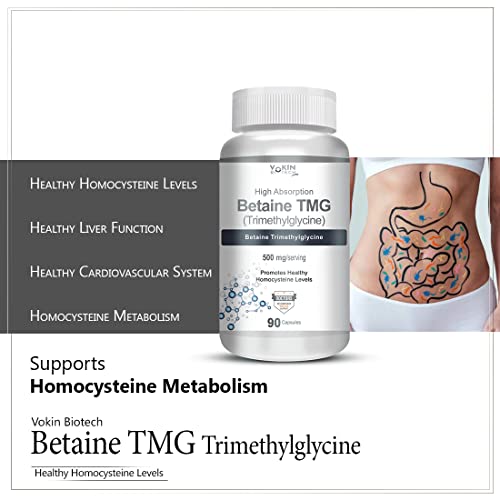 Vokin Biotech Betaine Trimethylglycine (TMG) for Support Healthy Homocysteine Levels (90 Capsules)