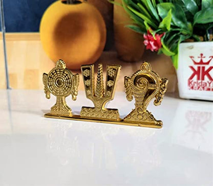 Tirupati Balaji Symbol Stand Shankh Chakra Namah Gold Plating Antique Decorative for Car Dashboard Home & Office Table