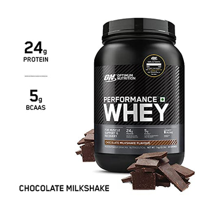 Optimum Nutrition Performance Whey Protein Powder, 24g Protein, 5g BCAA – 1Kg (Chocolate Milkshake)