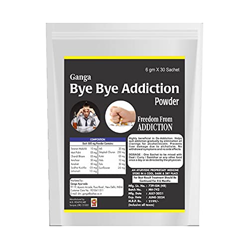 Bye Bye Addiction Powder - Helps in Alcohol & Tobacco De Addiction | 30 Sachets | Completely Ayurvedic