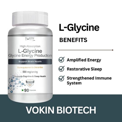 Vokin Biotech L- Glycine Energy Production - Support Cognitive and Sleep Health- 500mg- (90 Capsules)