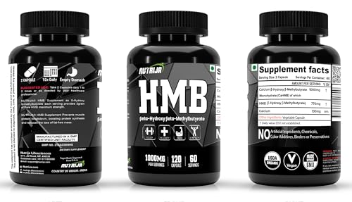 NutriJa HMB 1000MG Capsules (Beta-Hydroxy Beta-Methylbutyrate) - Pure HMB | Prevents Muscle Breakdown, Faster Recovery, Strength (120 Capsules)