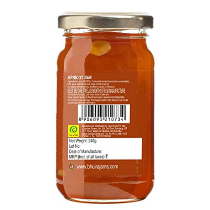 Bhuira|All Natural Jam Apricot Jam-240g Each|No Added Sugar|No Added preservatives |No Artifical Color Added |Pack of 2