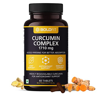 Boldfit Curcumin Tablets 1700mg with Piperine 10mg for Better Absorption, Immunity Support, Antioxidant & Joint Support - 60 Veg Tablets