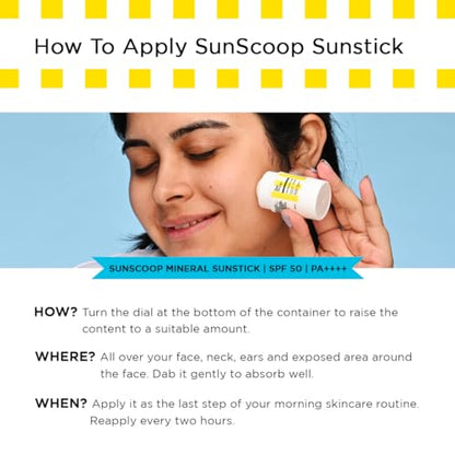 SunScoop Mineral Sunstick | SPF 50 | Safe For Kids (3+ Years) | Enriched With Photostable Ingredient Finish | For All Skin Types | No White Cast | 18g