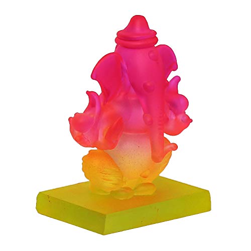 eCraftIndia Pink and Orange Double Sided Crystal Car Ganesha Showpiece