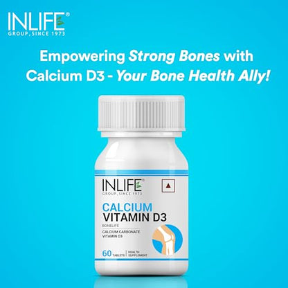 INLIFE Calcium and Vitamin D3 Tablets for Men Women | Calcium Carbonate Supplement for Bone and Joint Support - 60 Tablets (Pack of 2, 120)