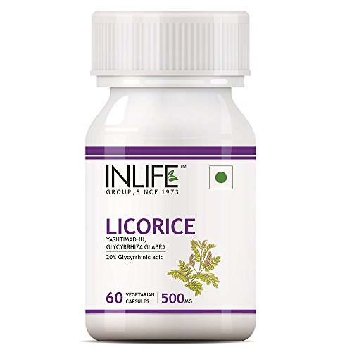 INLIFE Licorice Root Extract (Yastimadhu) Standardized to 20% Glycyrrhizinic Acid Supplement, 500 mg - 60 Veg Capsules