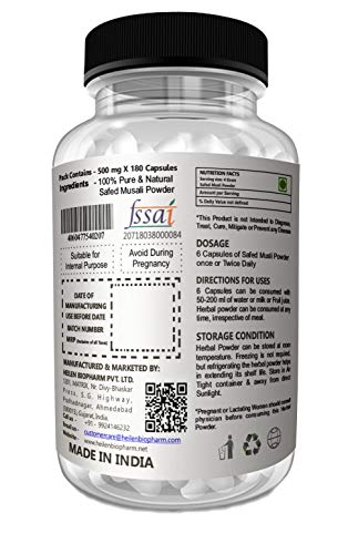 Heilen Biopharm Safed Musli Capsules - 500 mg X 180 Per Bottle I Pack of 1(Chlorophytum Borivilianum) For Energy Boost