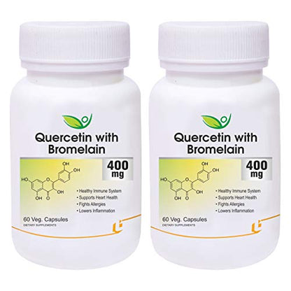 Biotrex Nutraceuticals Quercetin with Bromelain 400mg - 60 Veg. Capsules, Quercetin with Bromelain Dy Supplement for Healthy Immune System (Pack of 2)