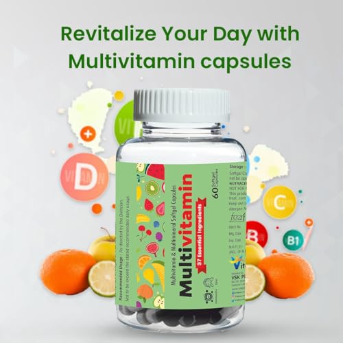 Vitashala Multivitamin For Men & Women With Vitamin C, E, Zinc - Multivitamin Capsule For Immunity, Biotin, Healthy Hair, Skin & Nails -60 capsules