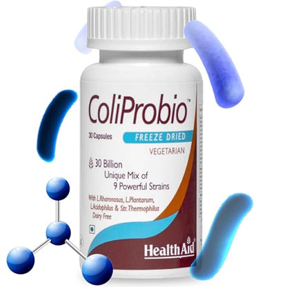 HealthAid ColiProbio - 30 Capsules |Promotes Overall Gut Health |9 Researched Live Probiotic Strainsport Healthy Bowel Function |Support Immune System