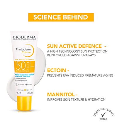 Bioderma Photoderm Creme SPF 50+ Sunscreen Cream Normal To Dry Sensitive Skin, 40ml