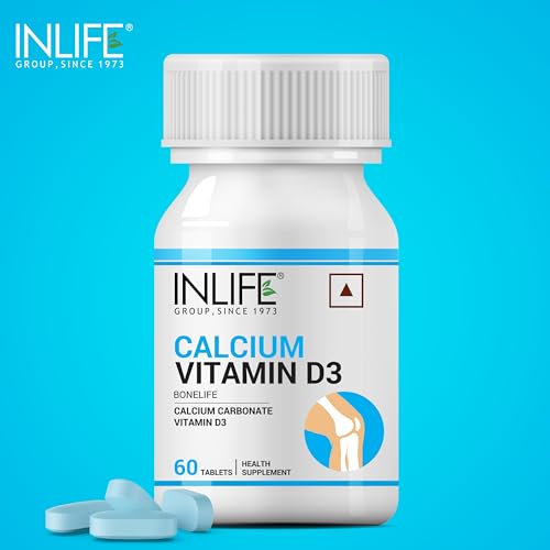 INLIFE Calcium and Vitamin D3 Tablets for Men Women | Calcium Carbonate Supplement for Bone and Joint Support - 60 Tablets (Pack of 2, 120)