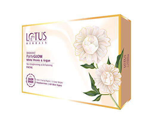 Lotus Herbals Radiant PartyGLOW White Peony & Argan Oil Detanning Facial Kit | Paraben Free | All Skin Types - Pack of 4, 228g