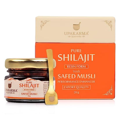 UPAKARMA Ayurveda 100% Ayurvedic, Original & Pure Shilajit/Shilajeet Resin Form with Safed Musli - 20g