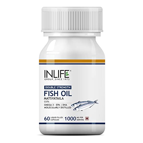 INLIFE Fish Oil Double Strength Omega 3 EPA 360mg DHA 240mg for Men Women 1000mg - 60 Liquid Filled Capsules