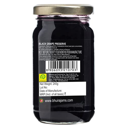 Bhuira|All Natural Jam Black Grape Preserve|No Added Sugar|No Added preservatives |No Artifical Color Added |240 g|Pack of 1