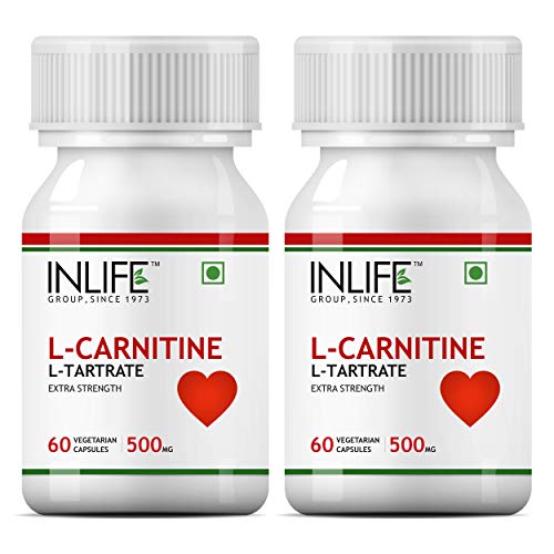 INLIFE L-Carnitine L-Tartarate Supplement 1000 mg - 60 Vegetarian Capsules (Pack of 2, 120)