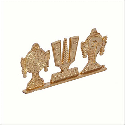 Tirupati Balaji Symbol Stand Shankh Chakra Namah Gold Plating Antique Decorative for Car Dashboard Home & Office Table